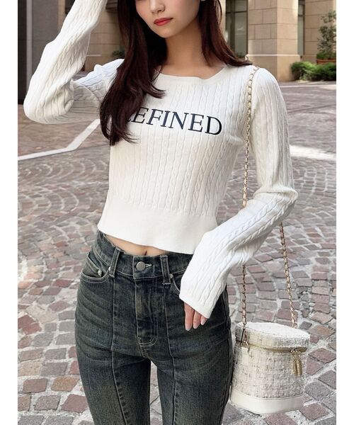 RESEXXY（リゼクシー）の「ケーブルクロップドニットトップス（ニット/セーター・レディース・グレー/ホワイト/ピンク・FREE）」の2枚目の写真