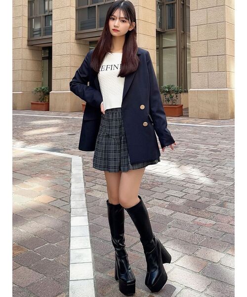 RESEXXY（リゼクシー）の「ケーブルクロップドニットトップス（ニット/セーター・レディース・グレー/ホワイト/ピンク・FREE）」の5枚目の写真