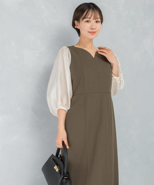 URBAN RESEARCH ROSSO WOMEN（アーバンリサーチ　ロッソ）の「ドッキングスリーブVネックワンピース（ワンピース・レディース・ブラック/カーキ・FREE）」の3枚目の写真