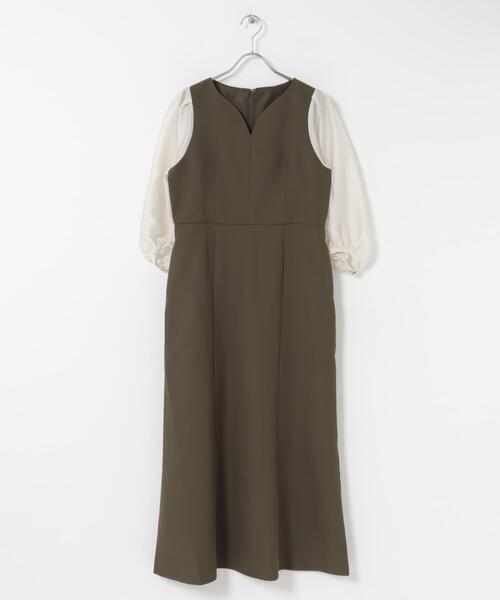 URBAN RESEARCH ROSSO WOMEN（アーバンリサーチ　ロッソ）の「ドッキングスリーブVネックワンピース（ワンピース・レディース・ブラック/カーキ・FREE）」の5枚目の写真