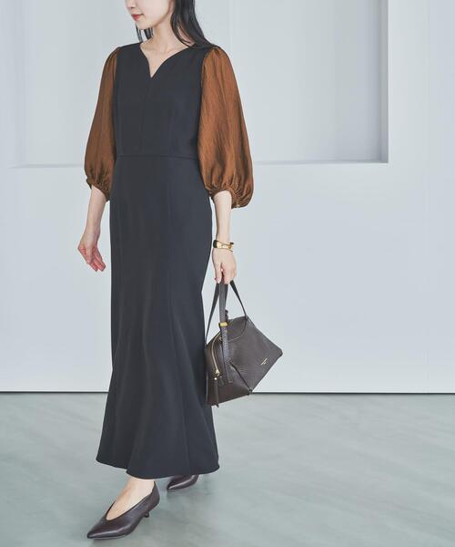 URBAN RESEARCH ROSSO WOMEN（アーバンリサーチ　ロッソ）の「ドッキングスリーブVネックワンピース（ワンピース・レディース・ブラック/カーキ・FREE）」の15枚目の写真