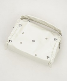 an meets zakka（アンミツザッカ）の「an meets zakka ジルコニア＆ハートスタッズサイドギャザーフリル合成皮革２WAYショルダーハンドバッグ（ショルダーバッグ）」