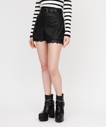 ROYAL PARTY | ベルト付レースヘムフェイクレザーショートパンツ(その他パンツ)