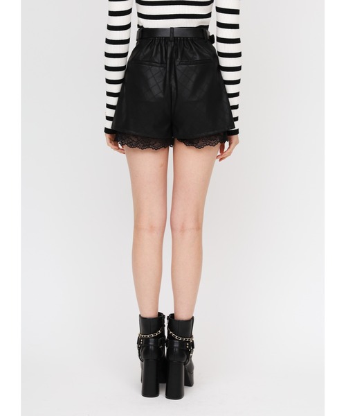 ROYAL PARTY（ロイヤルパーティー）の「ベルト付レースヘムフェイクレザーショートパンツ（その他パンツ・レディース・ブラック/オフホワイト/ブラウン・FREE）」の14枚目の写真