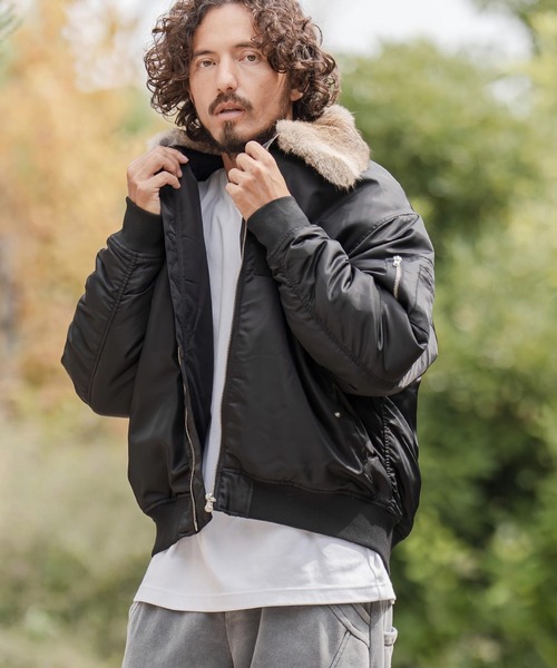 mj11218-リアルファー襟フライトジャケット(HLCM0206)（ミリタリー