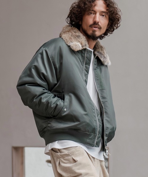 mj11218-リアルファー襟フライトジャケット(HLCM0206)（ミリタリー