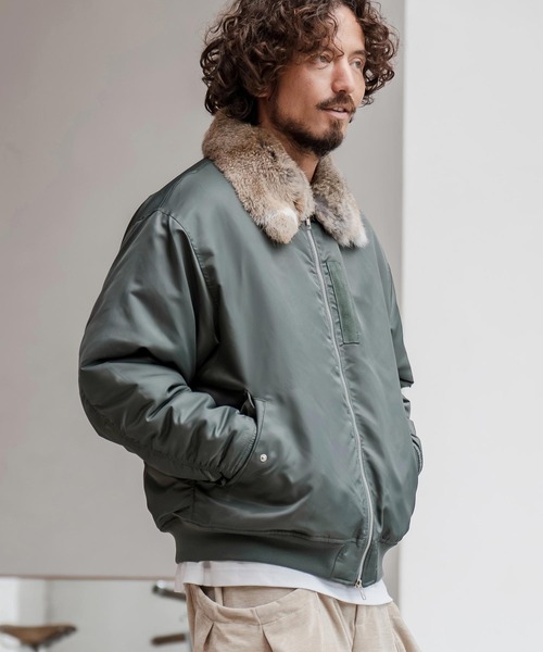 mj11218-リアルファー襟フライトジャケット(HLCM0206)（ミリタリー