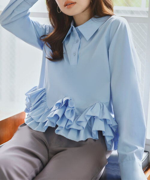 セール】裾フリルデザイン長袖ブラウス（シャツ/ブラウス）｜KOBE