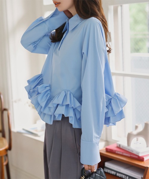 裾フリルデザイン長袖ブラウス（シャツ/ブラウス）｜KOBE LETTUCE