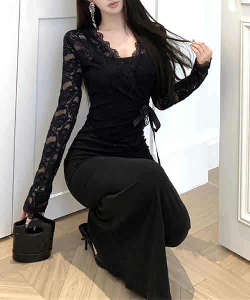 Jasmine Grandiflorum(ジャスミングランディフローラム)の「【Jasmine】シアーレーストップス+スウェットキャミワンピース (SS)(ワンピース・レディース・ブラック/パープル・FREE)」の2枚目の写真
