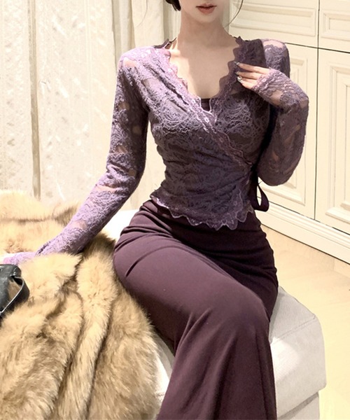 Jasmine Grandiflorum(ジャスミングランディフローラム)の「【Jasmine】シアーレーストップス+スウェットキャミワンピース (SS)(ワンピース・レディース・ブラック/パープル・FREE)」の12枚目の写真
