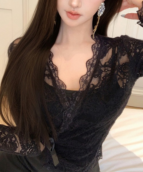 Jasmine Grandiflorum(ジャスミングランディフローラム)の「【Jasmine】シアーレーストップス+スウェットキャミワンピース (SS)(ワンピース・レディース・ブラック/パープル・FREE)」の8枚目の写真