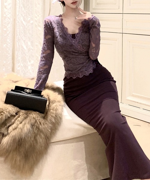 Jasmine Grandiflorum(ジャスミングランディフローラム)の「【Jasmine】シアーレーストップス+スウェットキャミワンピース (SS)(ワンピース・レディース・ブラック/パープル・FREE)」の11枚目の写真