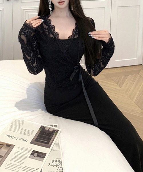 Jasmine Grandiflorum(ジャスミングランディフローラム)の「【Jasmine】シアーレーストップス+スウェットキャミワンピース (SS)(ワンピース・レディース・ブラック/パープル・FREE)」の7枚目の写真