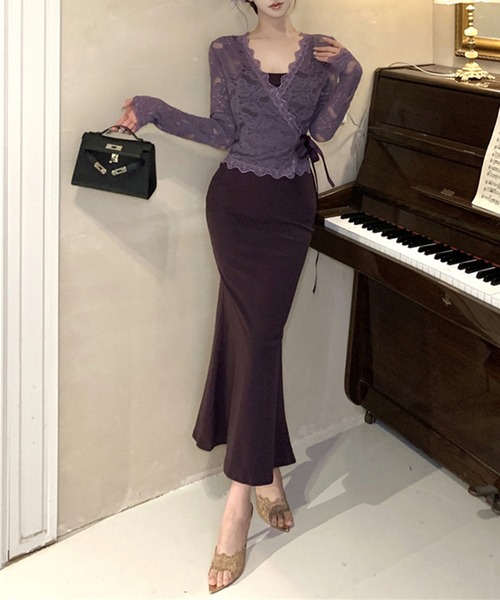 Jasmine Grandiflorum(ジャスミングランディフローラム)の「【Jasmine】シアーレーストップス+スウェットキャミワンピース (SS)(ワンピース・レディース・ブラック/パープル・FREE)」の10枚目の写真