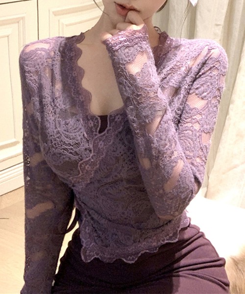 Jasmine Grandiflorum(ジャスミングランディフローラム)の「【Jasmine】シアーレーストップス+スウェットキャミワンピース (SS)(ワンピース・レディース・ブラック/パープル・FREE)」の13枚目の写真