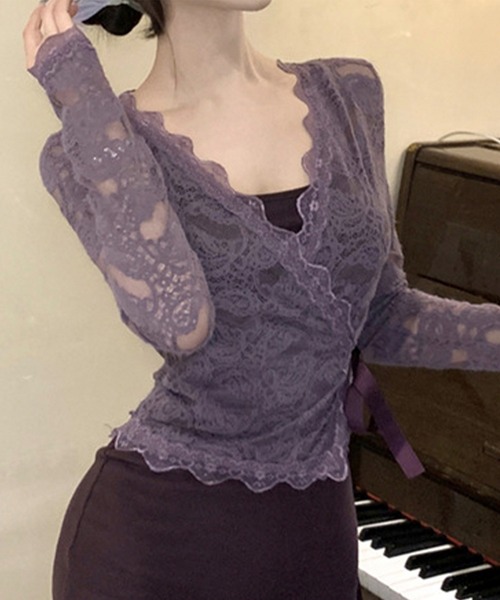 Jasmine Grandiflorum(ジャスミングランディフローラム)の「【Jasmine】シアーレーストップス+スウェットキャミワンピース (SS)(ワンピース・レディース・ブラック/パープル・FREE)」の15枚目の写真