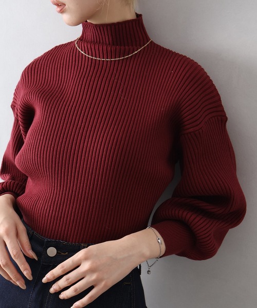 SpRay(スプレイ)の「ボリューム袖ボトルネックニット(ニット/セーター・レディース・ブラウン/ボルドー/グレー/ブラック/アイボリー/ダークブルー/グリーン・FREE)」の7枚目の写真