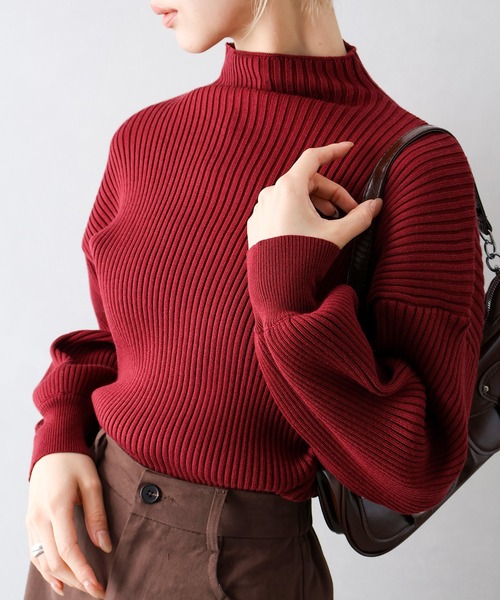 SpRay(スプレイ)の「ボリューム袖ボトルネックニット(ニット/セーター・レディース・ブラウン/ボルドー/グレー/ブラック/アイボリー/ダークブルー/グリーン・FREE)」の8枚目の写真