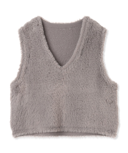 A/C DESIGN BY ALPHA CUBIC（エーシーデザインバイアルファキュービック）の「【今年らしさが叶うキーアイテム】ファーVネックベスト（カーディガン/ボレロ・レディース・ライトグレー/ブラック・L/M）」の14枚目の写真