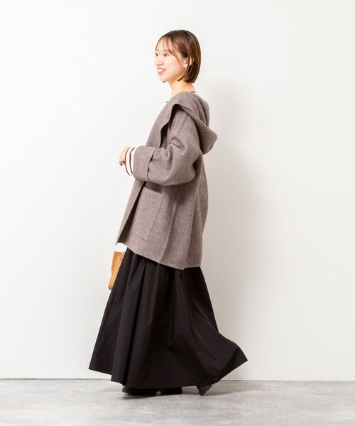 セール】ハーフ丈フーディー リバー風ニットコート（その他アウター