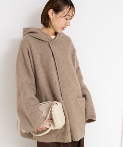 セール】ハーフ丈フーディー リバー風ニットコート（その他アウター