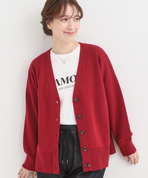 セール】【洗える/毛玉レス】表面がきれいなVネックカーディガン