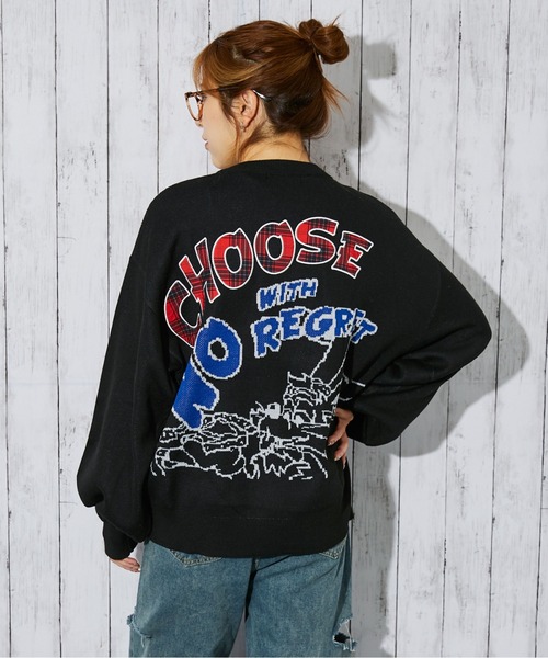 GORGE(ゴージ)の「《バックロゴ×グラフィック》レディースジャガード ニット ルーズシルエット 秋冬(ニット/セーター・レディース・ブラック/オフホワイト/グレー/レッド・F)」の1枚目の写真