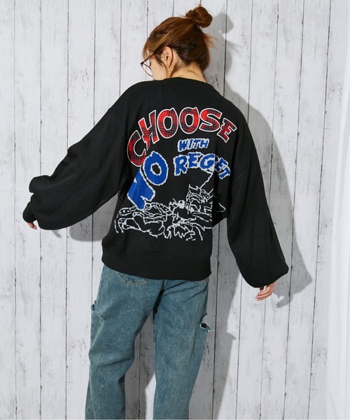 GORGE(ゴージ)の「《バックロゴ×グラフィック》レディースジャガード ニット ルーズシルエット 秋冬(ニット/セーター・レディース・ブラック/オフホワイト/グレー/レッド・F)」の5枚目の写真