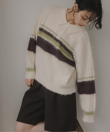 210nouve | ポロ襟 アルパカタッチ ボーダー ニット(ニット/セーター)