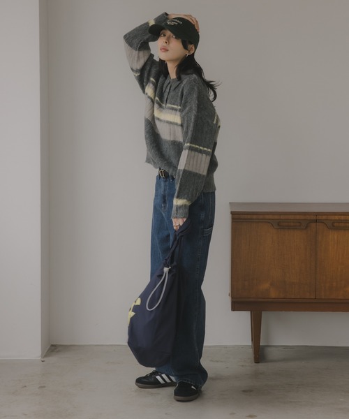 210nouve（トゥージュヌーブ）の「ポロ襟 アルパカタッチ ボーダー ニット（ニット/セーター・レディース・ブラウン/アイボリー/チャコールグレー・FREE）」の10枚目の写真