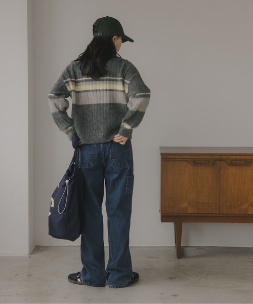 210nouve（トゥージュヌーブ）の「ポロ襟 アルパカタッチ ボーダー ニット（ニット/セーター・レディース・ブラウン/アイボリー/チャコールグレー・FREE）」の11枚目の写真