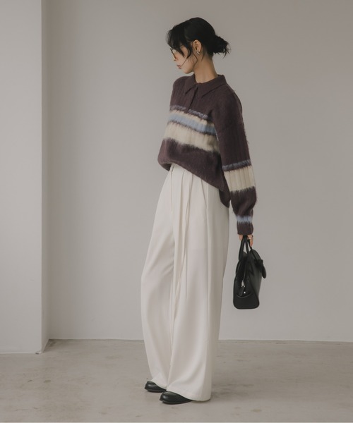 210nouve（トゥージュヌーブ）の「ポロ襟 アルパカタッチ ボーダー ニット（ニット/セーター・レディース・ブラウン/アイボリー/チャコールグレー・FREE）」の18枚目の写真