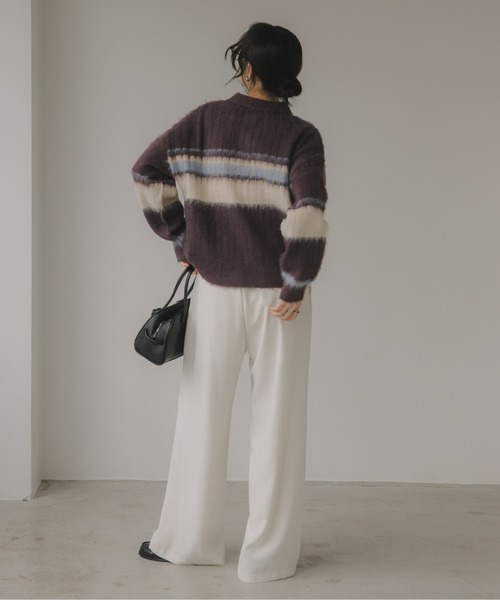 210nouve（トゥージュヌーブ）の「ポロ襟 アルパカタッチ ボーダー ニット（ニット/セーター・レディース・ブラウン/アイボリー/チャコールグレー・FREE）」の19枚目の写真