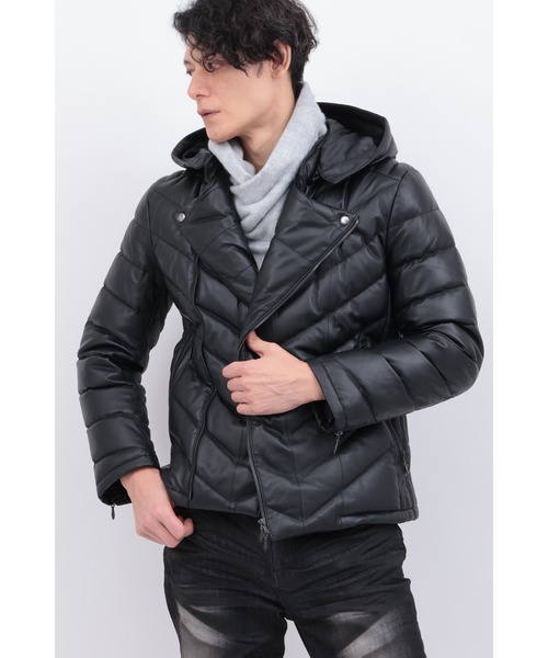 ダブルライダースラムレザーダウン（ダウンジャケット/コート