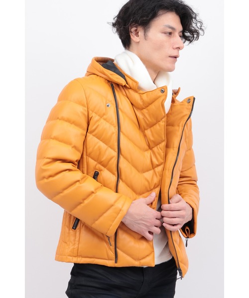 セール】ダブルライダースラムレザーダウン（ダウンジャケット/コート