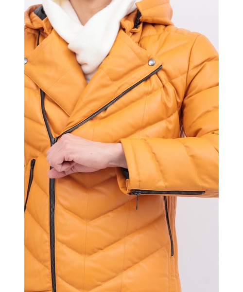 セール】ダブルライダースラムレザーダウン（ダウンジャケット/コート