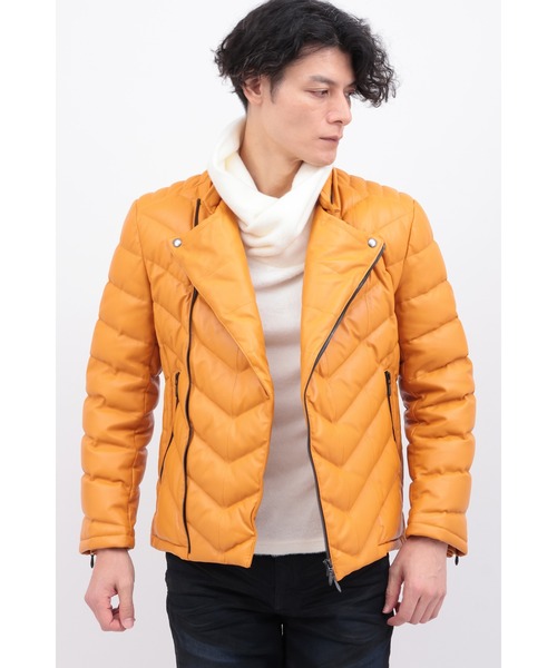 セール】ダブルライダースラムレザーダウン（ダウンジャケット/コート