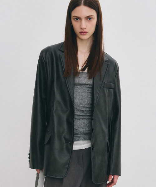 セール】MINIMAL VINTAGE WASHED LEATHER JACKET_BLACK（ライダース