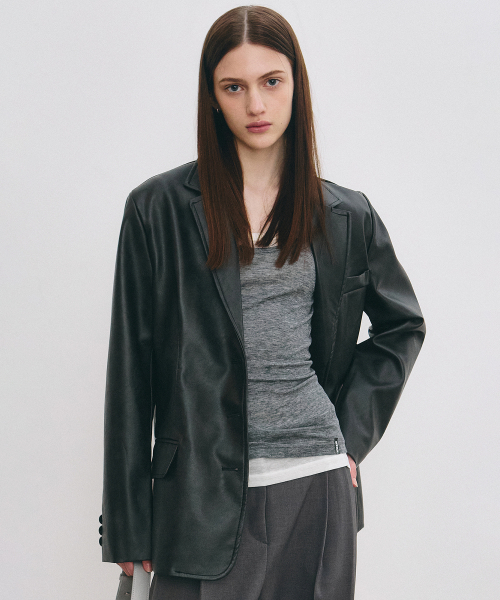 NICK&NICOLE(ニックアンドニコール)の「MINIMAL VINTAGE WASHED LEATHER JACKET_BLACK(ライダースジャケット・レディース・その他・FREE)」の3枚目の写真