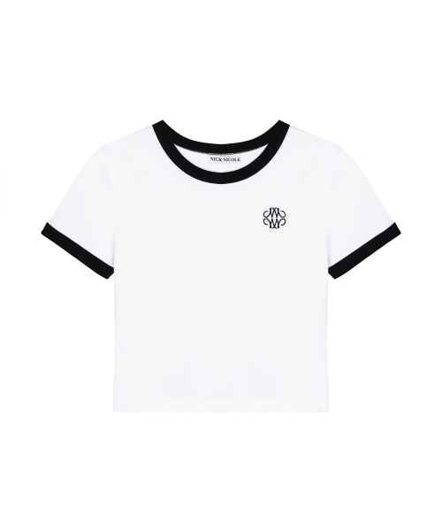 NICK&NICOLE(ニックアンドニコール)の「NICOLE COLOURWAY RINGER CROP TOP_WHITE BLACK(Tシャツ/カットソー・レディース・その他・FREE)」の1枚目の写真