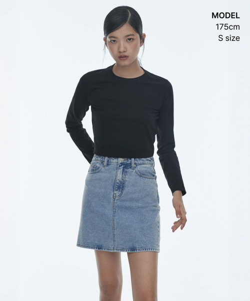 MUSINSA STANDARD WOMAN(ムシンサスタンダードウーマン)の「レディースデニムミニスカート【ライトインディゴ】(スカート・レディース・その他・X-SMALL/SMALL/MEDIUM/LARGE)」の8枚目の写真