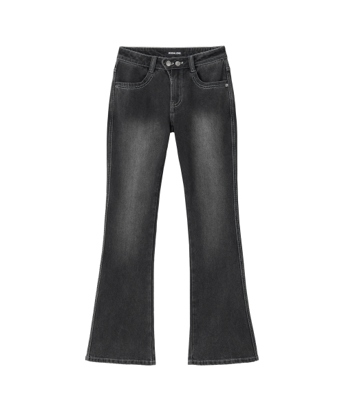 Cat Washed Stitch Bootcut denim pants - BLACK
