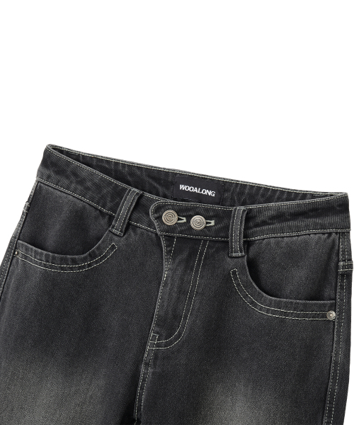 WOOALONG(ウアロン)の「Cat Washed Stitch Bootcut denim pants - BLACK(デニムパンツ・レディース・ブラック・SMALL/MEDIUM)」の3枚目の写真