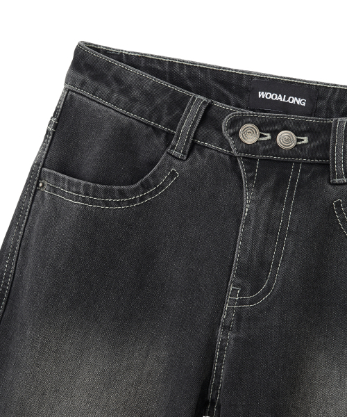 WOOALONG(ウアロン)の「Cat Washed Stitch Bootcut denim pants - BLACK(デニムパンツ・レディース・ブラック・SMALL/MEDIUM)」の4枚目の写真
