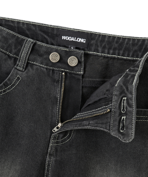 WOOALONG(ウアロン)の「Cat Washed Stitch Bootcut denim pants - BLACK(デニムパンツ・レディース・ブラック・SMALL/MEDIUM)」の5枚目の写真