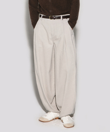 Corduroy deep tuck semi balloon pants light grey