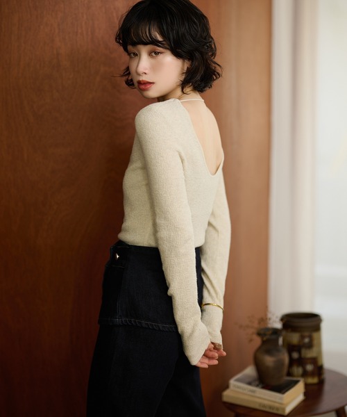 back open knit tops /バックオープン長袖ニットトップス（ニット 