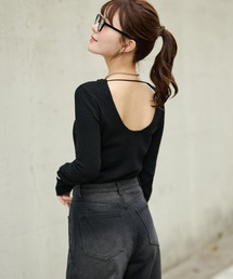 back open knit tops /バックオープン長袖ニットトップス
