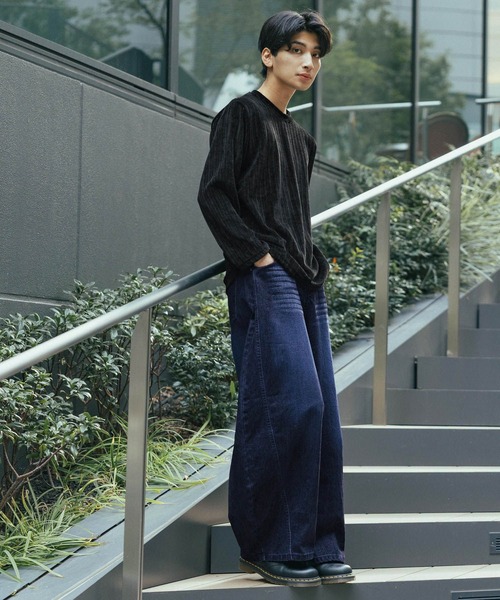 LAND MUSEUM（ランドミュージアム）の「LAND MUSEUM／フロッキーバレルパンツ（デニムパンツ・メンズ・ブルー・MEDIUM/LARGE）」の14枚目の写真